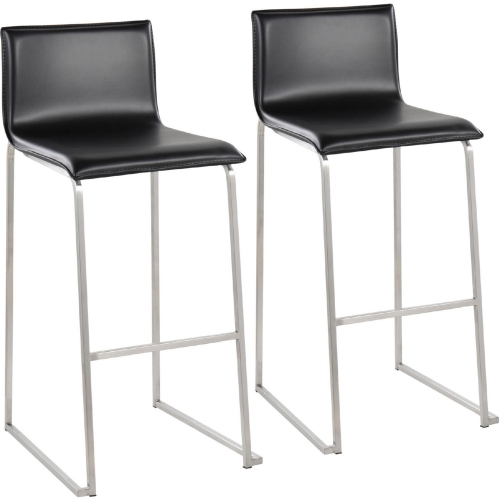 Mara 30" Bar Stool in Black Leatherette & Stainless Steel (Set of 2)